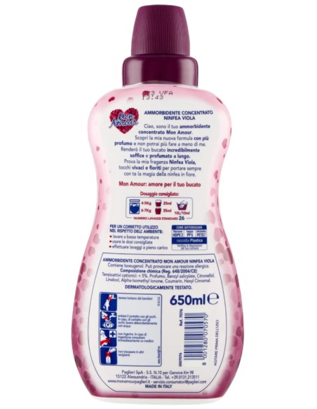 mon amour ammorbidente concentrato 26 lavaggi 650ml - ninfea viola: tuttocasashop.it: prodotti per bucato e tessuti