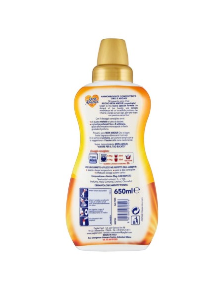 mon amour ammorbidente concentrato 26 lavaggi 650ml - oro & argan: tuttocasashop.it: prodotti per bucato e tessuti