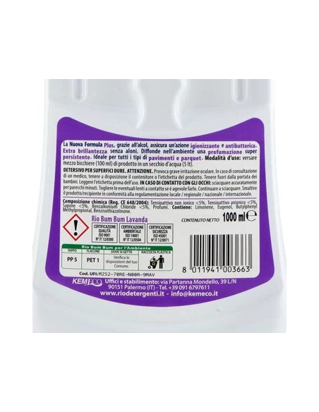 rio bumbum plus+ detergente pavimenti - 1 litro - lavanda: tuttocasashop.it: pulizia e cura della casa