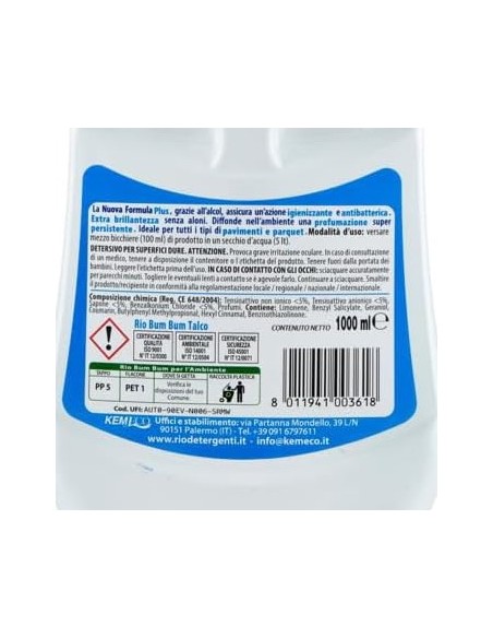 rio bumbum plus+ detergente pavimenti - 1 litro - talco: tuttocasashop.it: pulizia e cura della casa