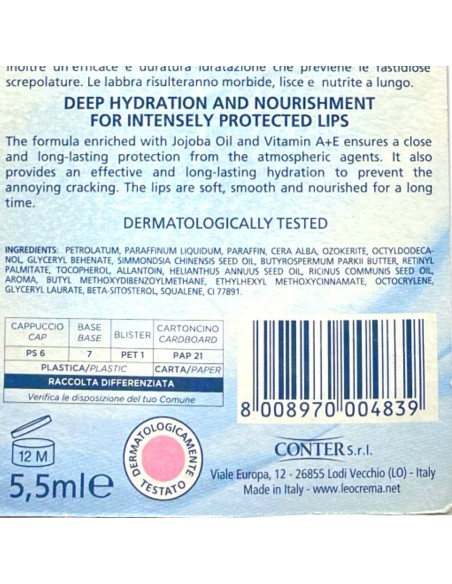 leocrema stick labbra 5.5ml - bianco - senza glutine lattosio parabeni: tuttocasashop.it: igiene e cura della persona