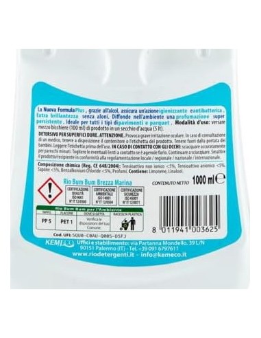 rio bumbum plus+ detergente pavimenti - 1 litro - brezza marina: tuttocasashop.it: pulizia e cura della casa
