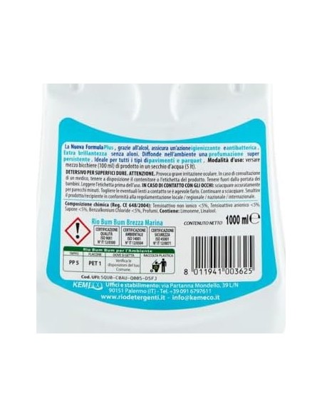 rio bumbum plus+ detergente pavimenti - 1 litro - brezza marina: tuttocasashop.it: pulizia e cura della casa