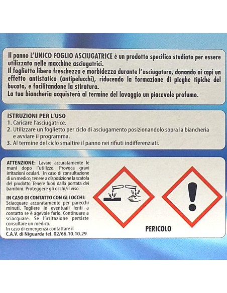 l'unico 20 fogli profumati per asciugatrice con ammorbidente - classico: tuttocasashop.it: prodotti per bucato e tessuti
