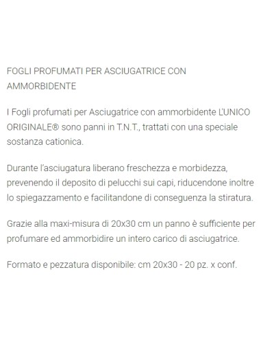 l'unico 20 fogli profumati per asciugatrice con ammorbidente - classico: tuttocasashop.it: prodotti per bucato e tessuti