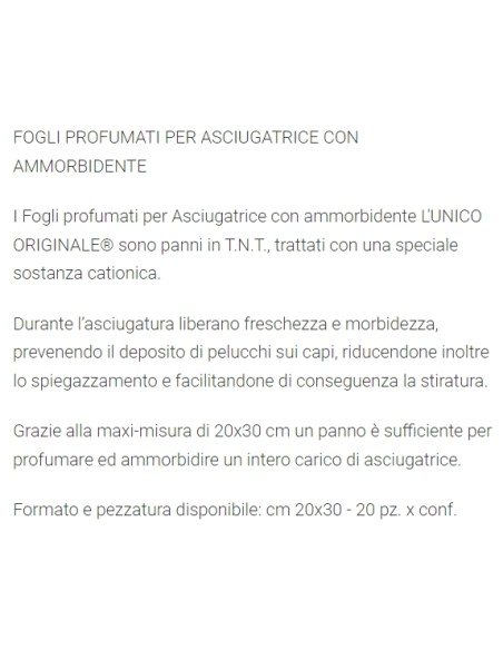 l'unico 20 fogli profumati per asciugatrice con ammorbidente - classico: tuttocasashop.it: prodotti per bucato e tessuti