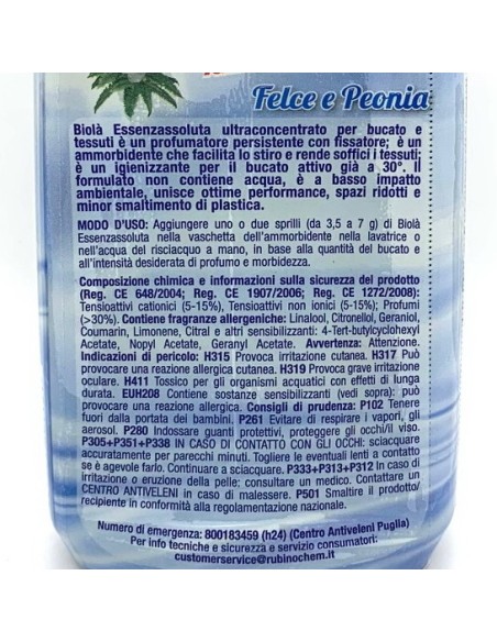 biola' essenzassoluta ammorbidente igienizzante - 300ml - felce&peonia: tuttocasashop.it: prodotti per bucato e tessuti