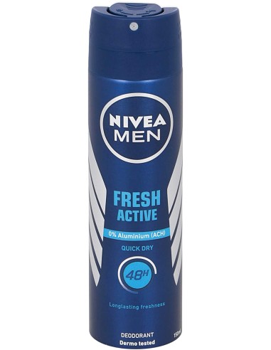 nivea deodorante spray - 150ml - for men - 48h - fresh active - dermo tested: tuttocasashop.it: igiene e cura della persona