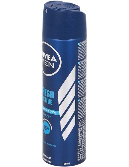nivea deodorante spray - 150ml - for men - 48h - fresh active - dermo tested: tuttocasashop.it: igiene e cura della persona