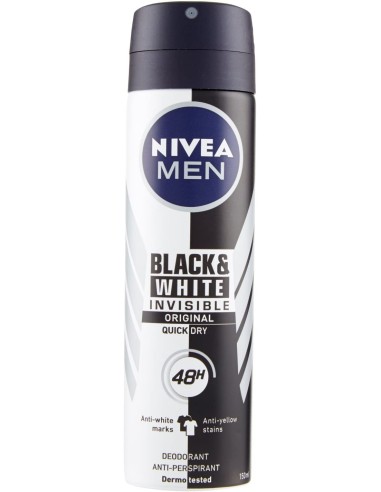 nivea deodorante spray - 150ml - for men - 48h - black&white - non macchia: tuttocasashop.it: igiene e cura della persona