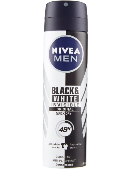 nivea deodorante spray - 150ml - for men - 48h - black&white - non macchia: tuttocasashop.it: igiene e cura della persona