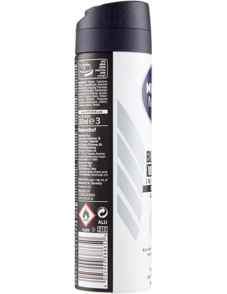 nivea deodorante spray - 150ml - for men - 48h - black&white - non macchia: tuttocasashop.it: igiene e cura della persona