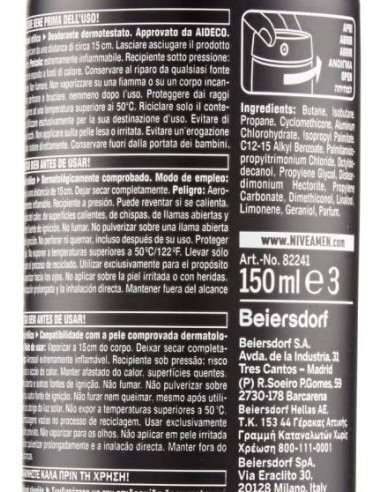 nivea deodorante spray - 150ml - for men - 48h - black&white - non macchia: tuttocasashop.it: igiene e cura della persona