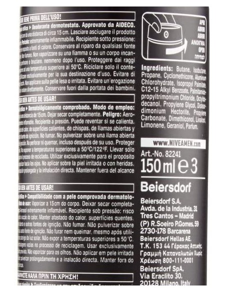 nivea deodorante spray - 150ml - for men - 48h - black&white - non macchia: tuttocasashop.it: igiene e cura della persona