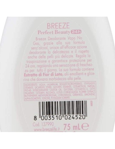 breeze deodorante vapo no-gas - 75ml - perfect beauty: tuttocasashop.it: igiene e cura della persona