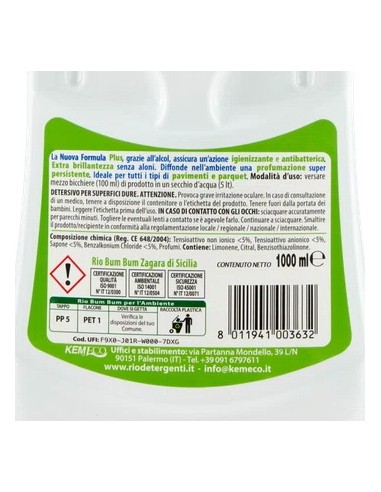 rio bumbum plus+ detergente pavimenti - 1 litro - limone e zagara di sicilia: tuttocasashop.it: pulizia e cura della casa