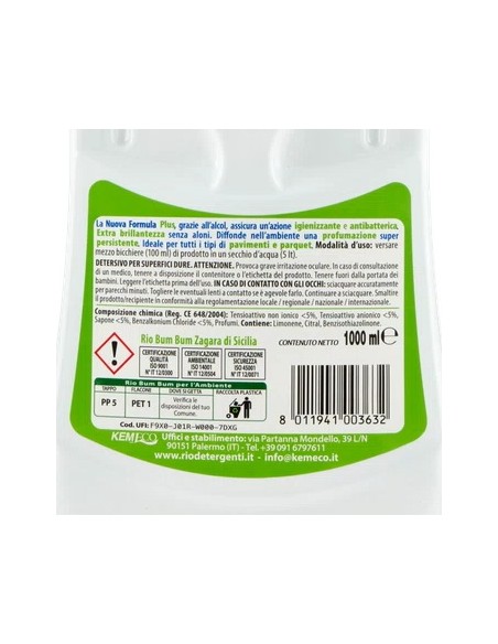 rio bumbum plus+ detergente pavimenti - 1 litro - limone e zagara di sicilia: tuttocasashop.it: pulizia e cura della casa