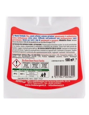 rio bumbum plus+ detergente pavimenti - 1 litro - pesco fiorito: tuttocasashop.it: pulizia e cura della casa
