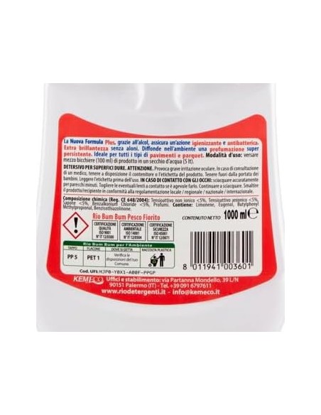 rio bumbum plus+ detergente pavimenti - 1 litro - pesco fiorito: tuttocasashop.it: pulizia e cura della casa