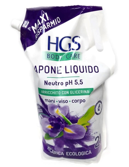 hgs sapone liquido maxi ecoricarica busta - 2 litri - talco e iris: tuttocasashop.it: igiene e cura della persona