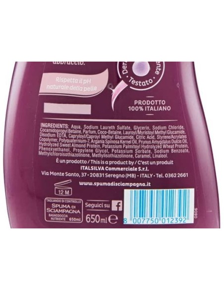 spuma di sciampagna bagnodoccia crema - 650ml - olio di argan e patchouli: tuttocasashop.it: igiene e cura della persona