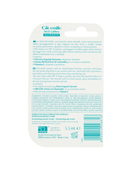 glicemille stick labbra - 5.5ml - nutriente con bio camomilla spf15 uva: tuttocasashop.it: igiene e cura della persona