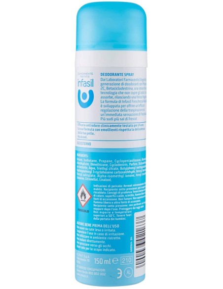 infasil deodorante spray - 150ml - freschezza naturale no alcool 24h 2c: tuttocasashop.it: igiene e cura della persona