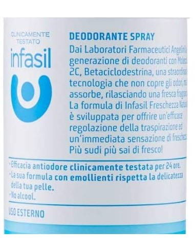infasil deodorante spray - 150ml - freschezza naturale no alcool 24h 2c: tuttocasashop.it: igiene e cura della persona