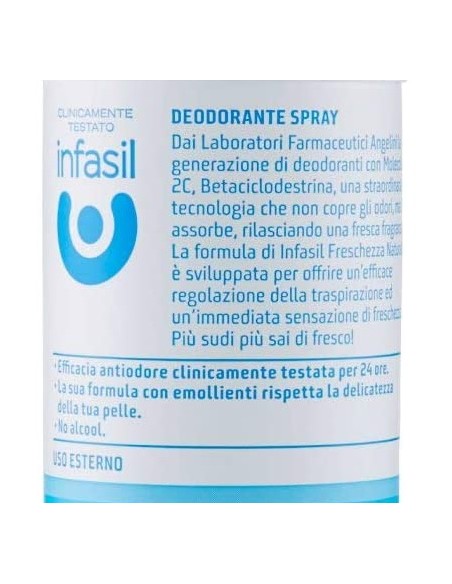 infasil deodorante spray - 150ml - freschezza naturale no alcool 24h 2c: tuttocasashop.it: igiene e cura della persona