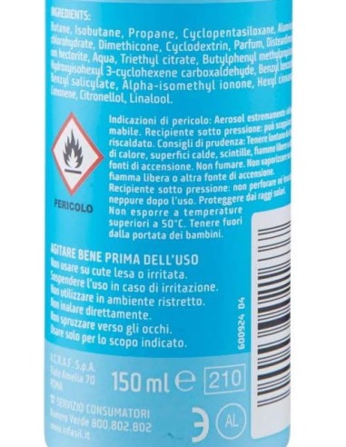 infasil deodorante spray - 150ml - freschezza naturale no alcool 24h 2c: tuttocasashop.it: igiene e cura della persona