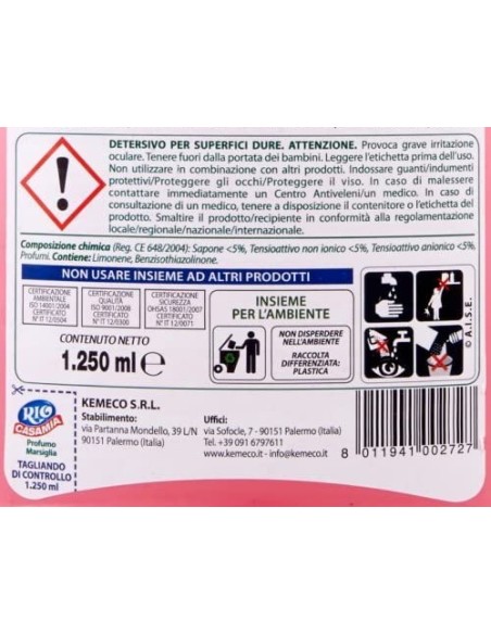 rio casamia 1250ml marsiglia - pavimenti e superfici - sapone + alcool: tuttocasashop.it: pulizia e cura della casa
