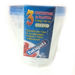 Frigobox Contenitori Rotondi In Plastica Con Coperchio Da 700ml - 3 Pezzi
