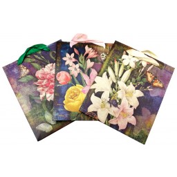 Busta Da Regalo In Carta 18x13x8cm - Decorazini Floreali Brillantinate Ass.