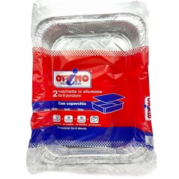 Ottimo 2 Vaschette In Alluminio Con Coperchio - 8 Porzioni 32x26x5cm