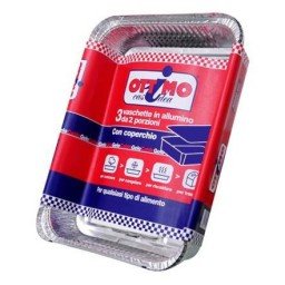 Ottimo Vaschetta Alluminio Con Coperchio - 2 Porzioni 20x14x4cm - 3 Pezzi