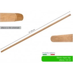 Irge Manico Scopa Legno 130cm - Attacco Universale A Vite - Legno Di Faggio