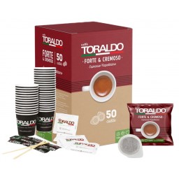 Toraldo Forte E Cremoso Caffe' Kit 50 Cialde + Bicchieri Palette E Zucchero