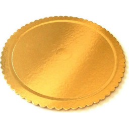 Vassoio Porta Torta In Cartone Pesante - Smerlettato - Color Oro - 28cm