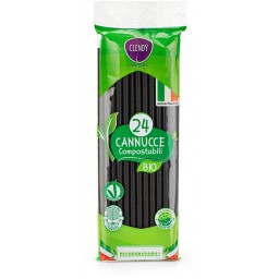 Clendy 24 Cannucce Compostabili Bio - Colore Nero