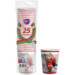 Clendy 25 Bicchieri In Cartoncino Da 200cc - Decoro Natalizio - Babbo Natale