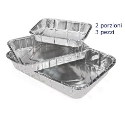 Vaschetta Alluminio Senza Coperchio - 2 Porzioni 21x14x4cm - 3 Pezzi