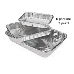 2 Vaschette In Alluminio Senza Coperchio - 6 Porzioni 31x21x5cm