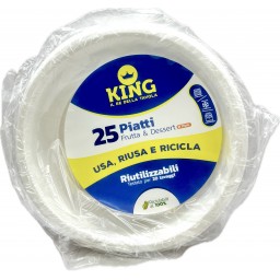 King 25 Piatti Monouso In Plastica Formato Dessert Bianchi - Diametro 17cm