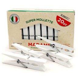 Madame La Dupla 20 Pinze Stendi Bucato In Plastica - Bianche - Made In Italy