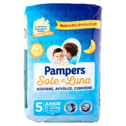 Pampers Sole E Luna Pannolini - Taglia 5 Junior 11-25kg - 15 Pezzi