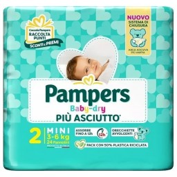 Pampers Pannolini Baby-dry - Taglia 2 Mini 3-6kg - 24 Pezzi