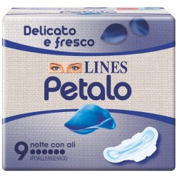 Lines Petalo Blu Assorbenti - 9 Pezzi - Anatomico Notte Con Ali