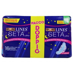 Lines Seta Ultra Assorbenti - Pacco Doppio - 16 Pezzi - Notte Con Ali