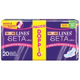 Lines Seta Ultra Assorbenti - Pacco Doppio - 20 Pezzi - Anatomico Con Ali