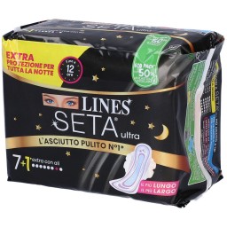 Lines Seta Ultra Assorbenti - 8 Pezzi - Extra Lungo Notte Con Ali